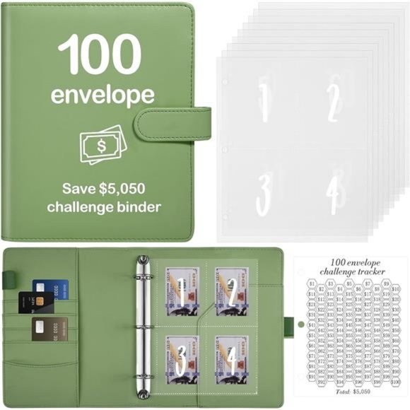 100 Envelopes Money Saving Challenge Binder with Reusable Laminated Tracker - Picture 1 of 7